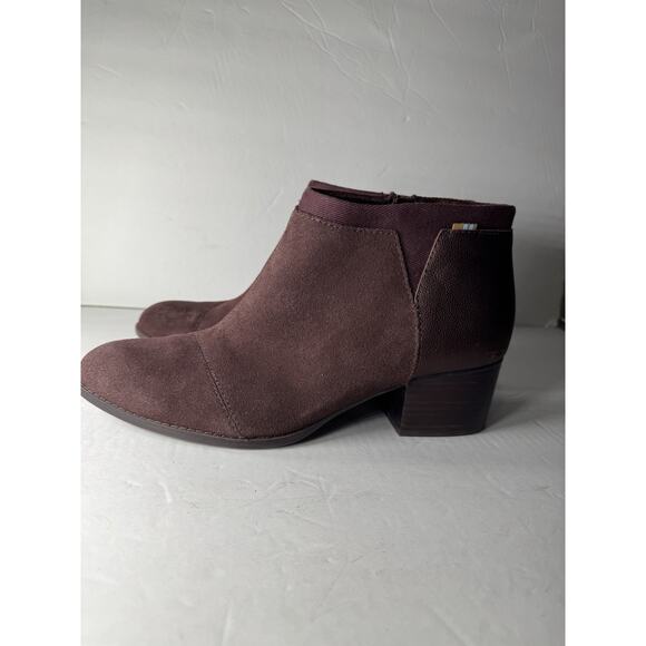 Toms Womens Loren Forest MaroonSuede Pearlized Metallic Cap Toe Heel Booties 11 - Picture 8 of 11
